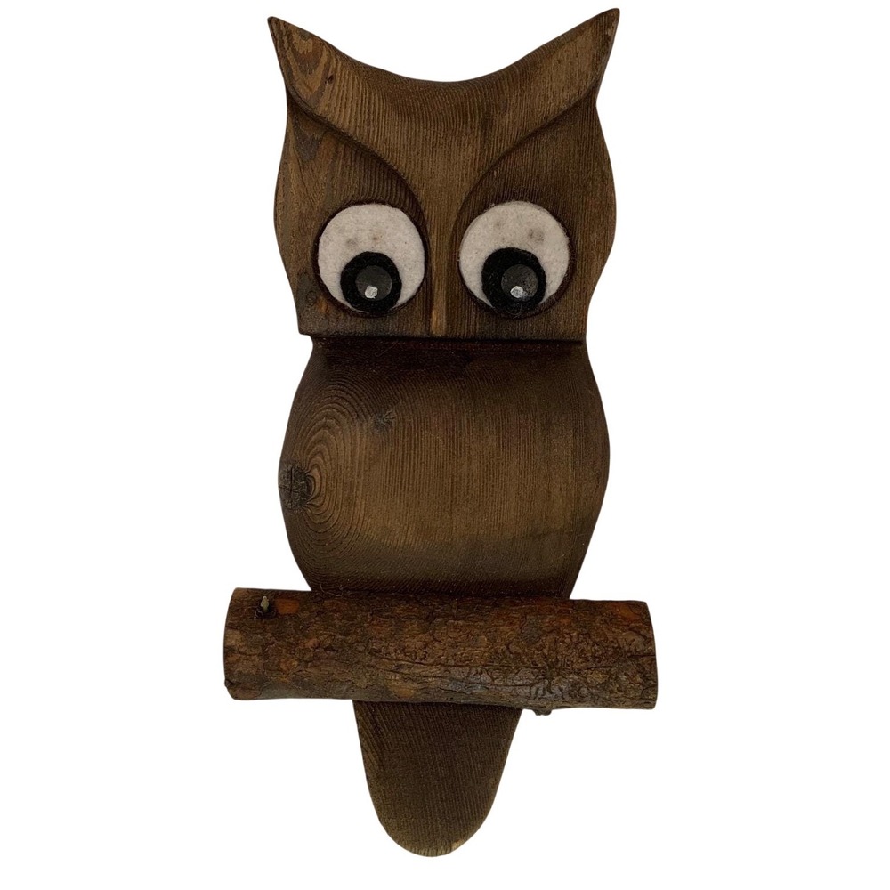 Vintage Green Mountain Owl on Branch Wood Brown 11in